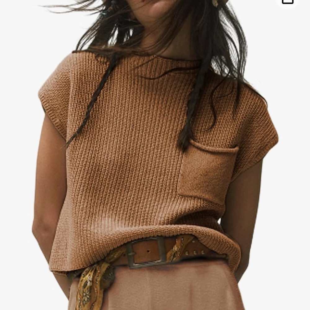 NWOT brown short sleeve sweater